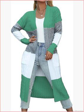 Chunky Cable Knit Long Duster Cardigan Sweater Plus Size Open Front